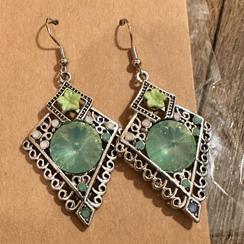 Elegant Silver and Green Dangle Earrings